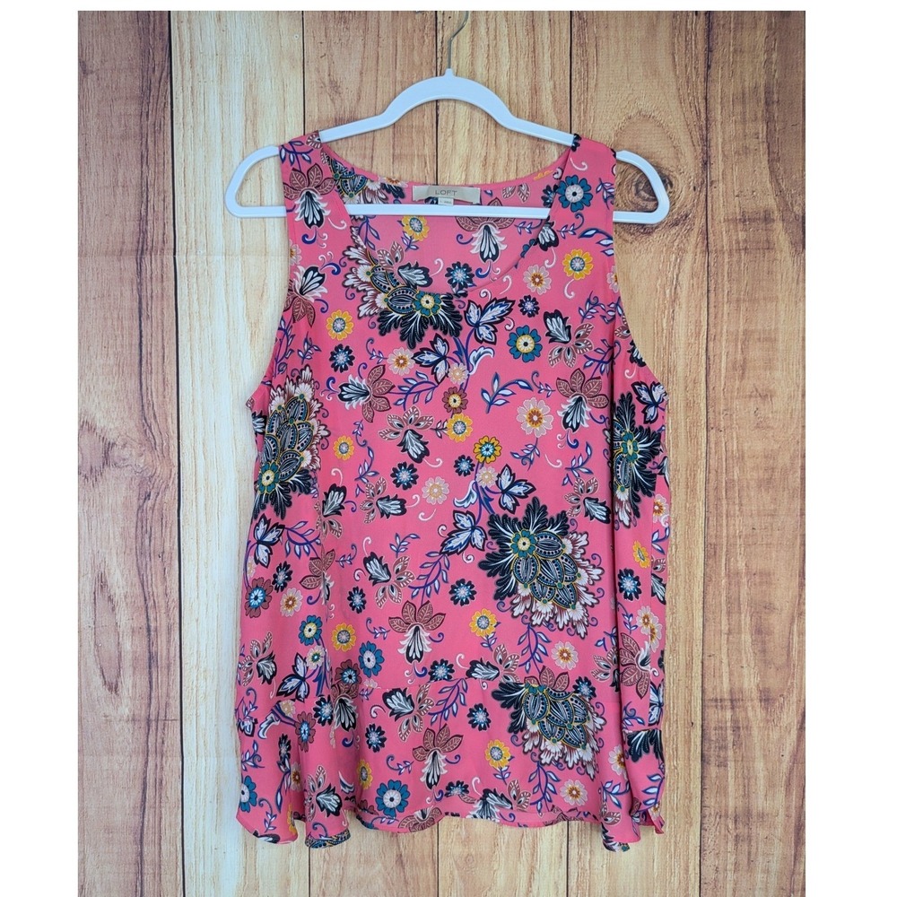Ann Taylor LOFT Pink Floral Paisley Sleeveless Blouse Top Womens Size Large